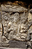 Prambanan - Ramayana reliefs of Shiva Temple. Detail of Scene 3: The royal rsi Vishvamitra receives visit from Dasharatha. 